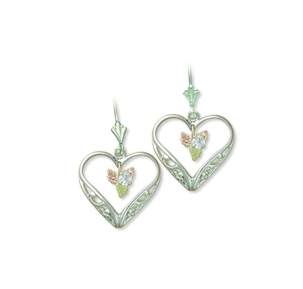 01526-600x573 Sterling Silver Heart Earrings with Black Hills Gold Leaves and White Sapphire