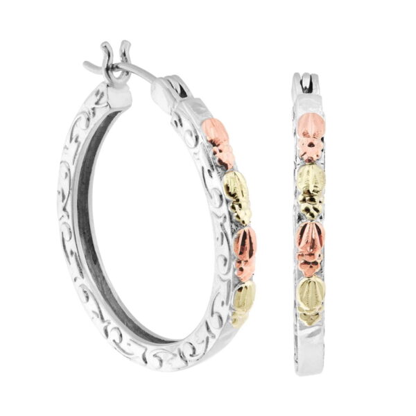 01554-SS-600x600 Sterling Silver Hoop Earrings with Black Hills Gold Leaves