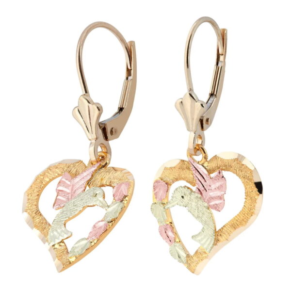 01595-600x600 Black Hills Gold Hummingbird Heart Earrings with Black Hills Gold Leaves and Leverback
