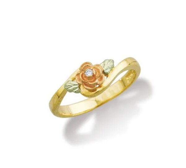 02247x-600x542 Ladies Black Hills Gold Rose Diamond Ring with Leaves