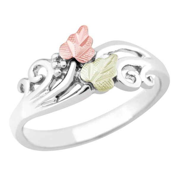 02683-600x600 Sterling Silver Ladies Freeform Ring with Black Hills Gold Leaves