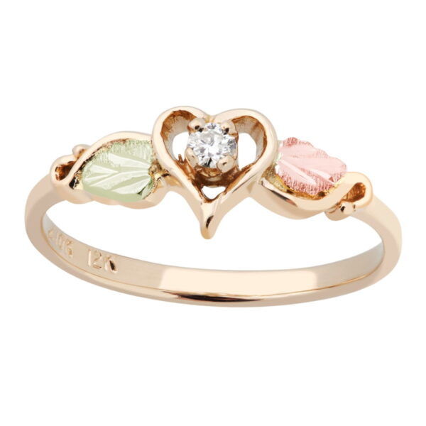 02925X-600x600 Black Hills Gold Ladies Heart Ring with Diamond