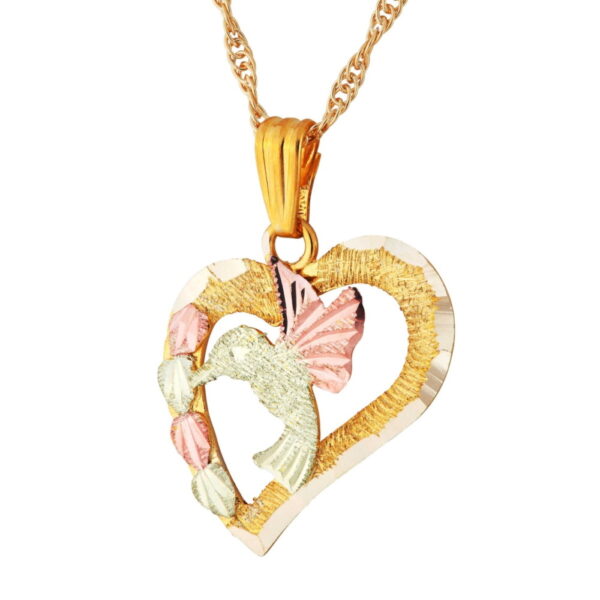 03535-600x600 Black Hills Gold Hummingbird Heart Pendant with Black Hills Gold Leaves
