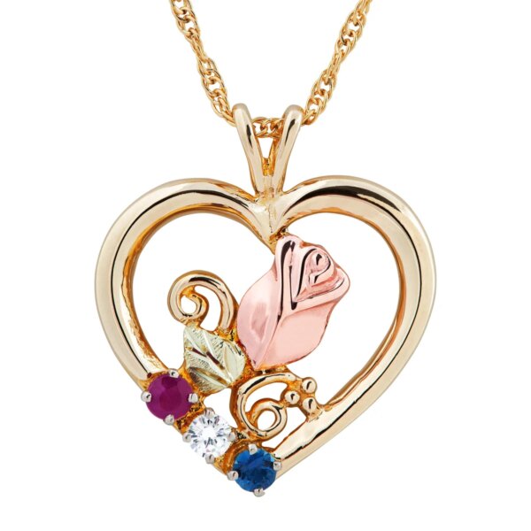 03593-600x600 Black Hills Gold Rose in Heart Pendant with 3 GENUINE Birthstones