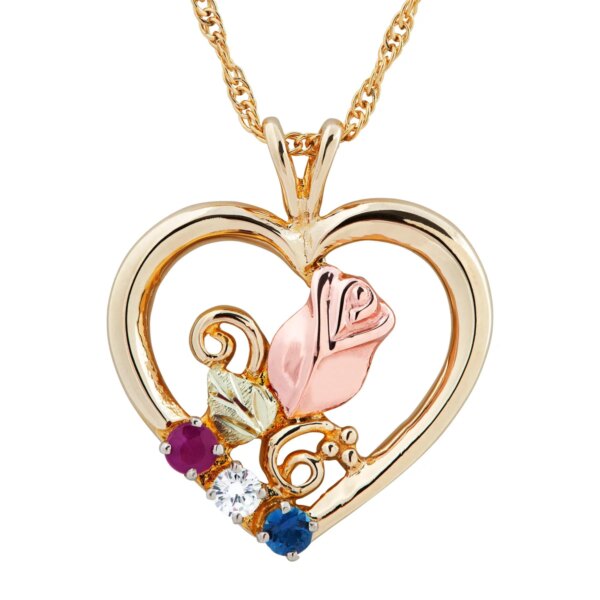 03593-600x600 Black Hills Gold Rose in Heart Pendant with 3 Genuine Birthstones