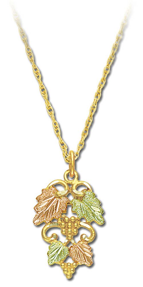 03656 Black Hills Gold Pendant with Graduated Leaves and Grape Clusters