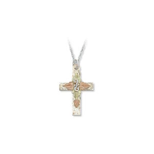 06002-SS-1-300x300 Sterling Silver Cross Pendant with Black Hills Gold Leaves
