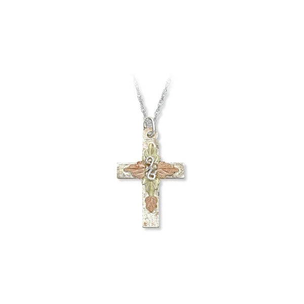 06002-SS-1-600x600 Sterling Silver Cross Pendant with Black Hills Gold Leaves