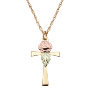 20217-300x300 Mt Rushmore Black Hills Gold Cross Pendant with Single Rose and Leaf