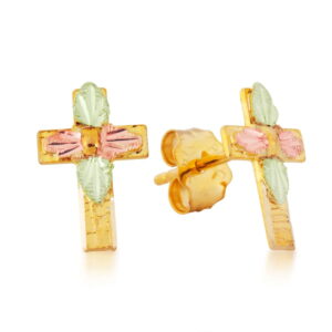 A118P-300x300 Landstroms Black Hills Gold Cross Post Earrings with Leaves