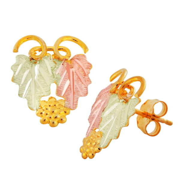 A136P-600x600 Black Hills Gold Earrings with Leaves and Grape Clusters