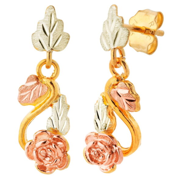 A169PD-600x600 Black Hills Gold Rose Post Dangle Earrings