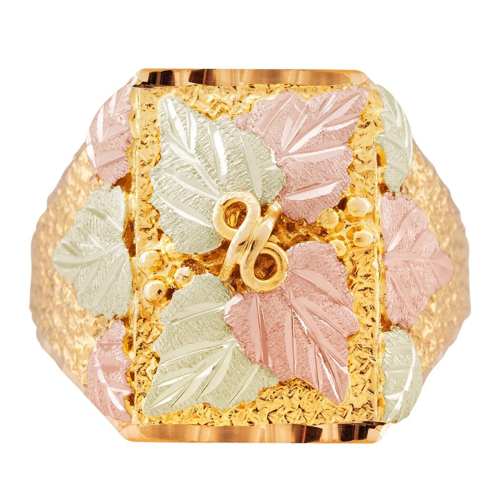 Landstroms Mens Black Hills Gold Ring with BHG Leaves - G LC214