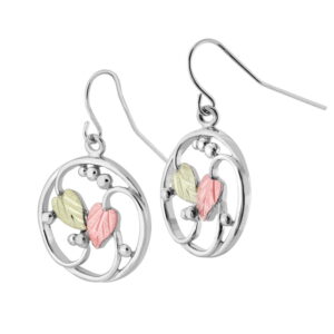 ER1006-SS-300x300 Sterling Silver Ladies Circle Earrings with Black Hills Gold Leaves