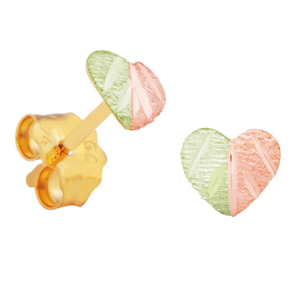ER1536-600x600 Black Hills Gold Split Leaf Dual Color Heart Earrings