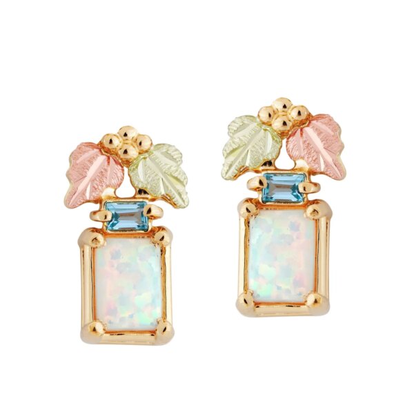 ER3070-600x600 Black Hills Gold Opal Earrings with Swiss Blue Topaz