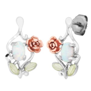 ER603P-300x300 Sterling Black Hills Silver Opal Earrings with Gold Rose