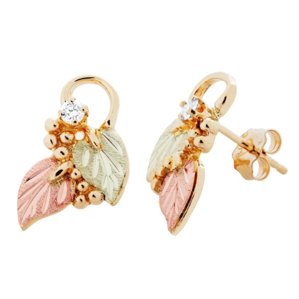 ER835PX-600x600 Black Hills Gold Earrings with Leaves and Diamond