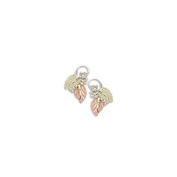 ER835PX-SS-600x600 Sterling Silver Earrings with Black Hills Gold Leaves and Diamond