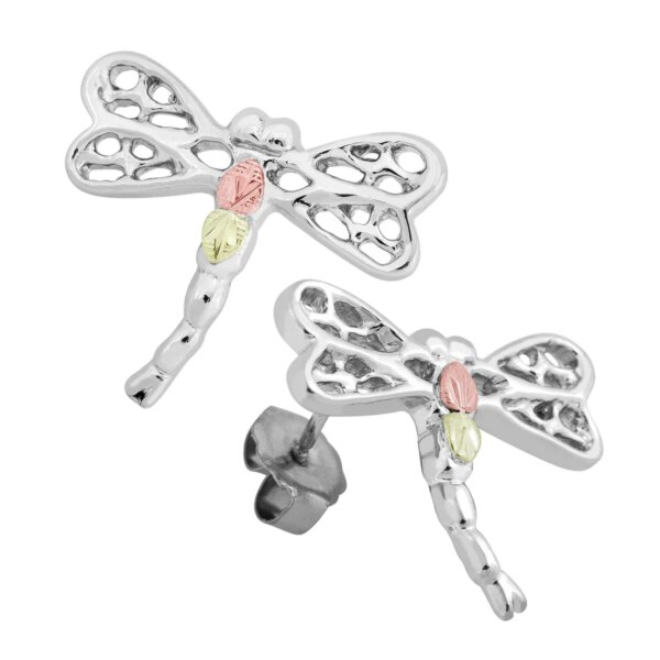 ER863P-SS-600x600 Sterling Silver Dragonfly Post Earrings with Black Hills Gold Leaves