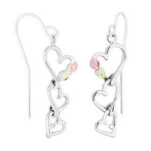 ER879-SS-300x300 Sterling Silver Triple Heart Earrings with Black Hills Gold Leaves