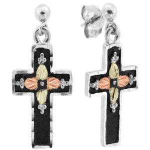 ER958PD-SS-300x300 Black Hills Silver Black Enamel Cross Earrings with Leaves