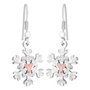 ER972-SS-300x300 Sterling Silver Snowflake Dangle Earrings with Black Hills Gold Leaves