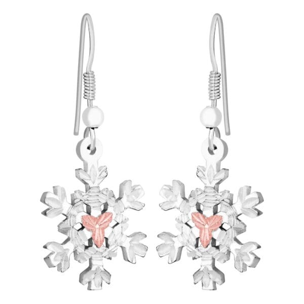 ER972-SS-600x600 Sterling Silver Snowflake Dangle Earrings with Black Hills Gold Leaves