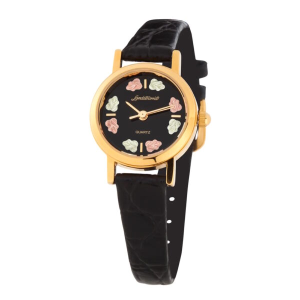 GL09250-600x600 Landstroms Ladies Black Hills Gold Wrist Watch with Leather Band