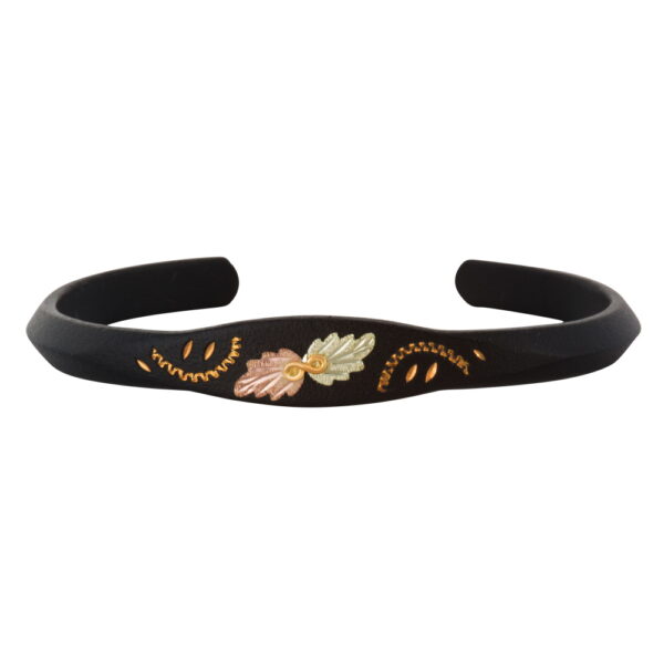 GLBR506-600x600 Black Powder Coated Cuff Bracelet with Black Hills Gold Leaves