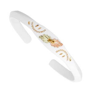 GLBR506WHT-300x300 White Powder Coated Cuff Bracelet with Black Hills Gold Leaves