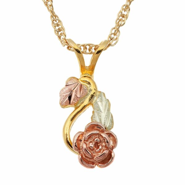 GLF3169-1-600x600 Black Hills Gold Rose Pendant with Leaves