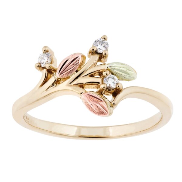 GLLR3076X-600x600 Ladies Black Hills Gold Diamond Ring with Black Hills Gold leaves