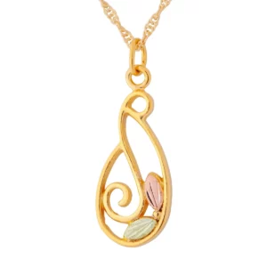 GLPE1915-300x300 Black Hills Gold Scrolling Vines Pendant with Leaves