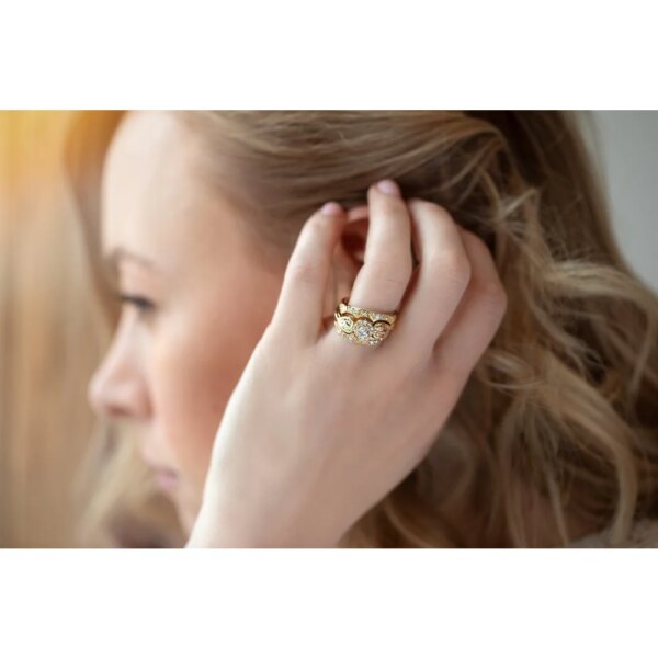 GLWR932AD-2-600x600 Ladies Black Hills Gold Wedding Set with Halo Diamond Engagement Ring