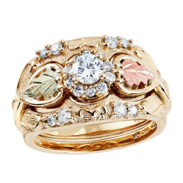 GLWR932ADwithDoubleWeddingBand-600x600 Ladies Black Hills Gold Wedding Set with Halo Diamond Engagement Ring