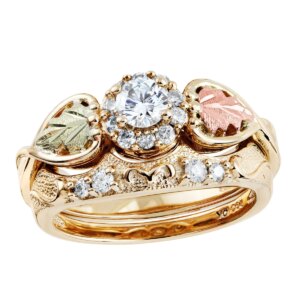GLWR932ADwithWeddingBand-300x300 Ladies Black Hills Gold Wedding Set with Halo Diamond Engagement Ring - 4