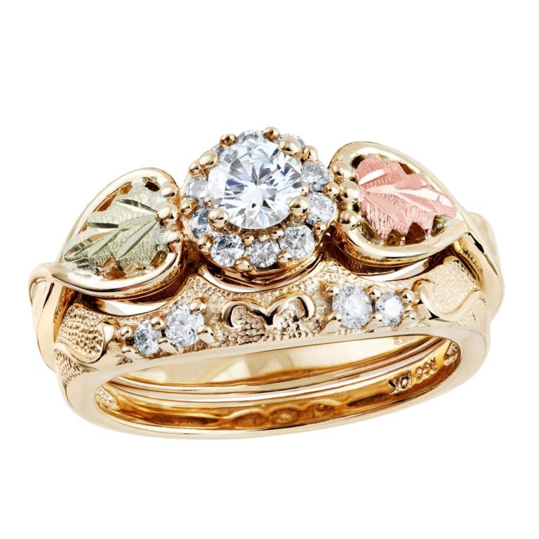 GLWR932ADwithWeddingBand-768x768 Ladies Black Hills Gold Wedding Set with Halo Diamond Engagement Ring