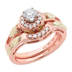 GLWR940SD-300x300 Ladies Black Hills Gold Wedding Set with Rose Gold Halo Diamond Engagement Ring