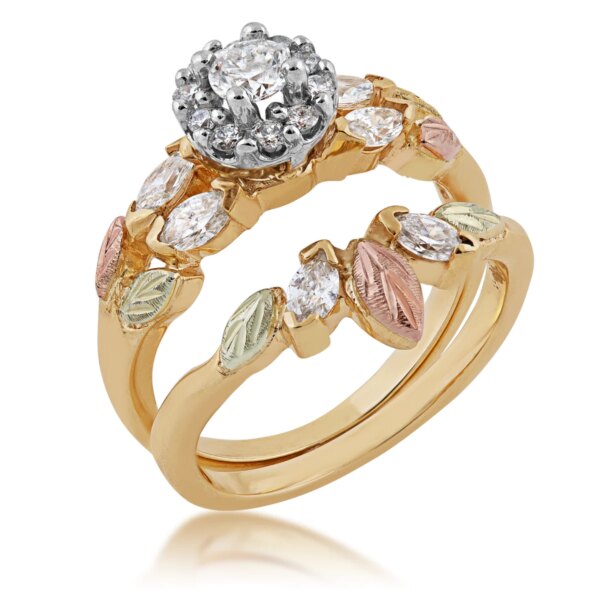 GLWR942-SET-600x600 Ladies Black Hills Gold Diamond Halo Engagement Ring