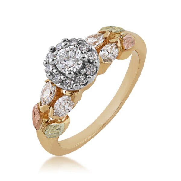 GLWR942AD-2-600x600 Ladies Black Hills Gold Diamond Halo Engagement Ring