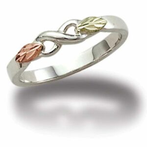 LR2417-SS-300x300 Sterling Silver Ladies Infinity Ring with Black Hills Gold Leaves
