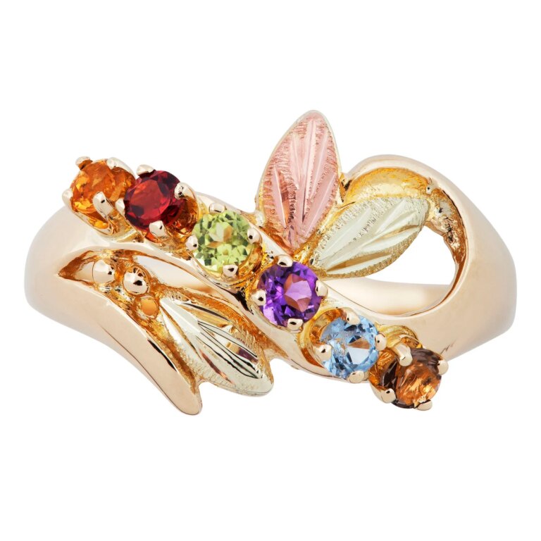 LR2830-768x768 Landstroms Black Hills Gold Swirl Ring with 6 Synthetic Diagonal Set Birthstones