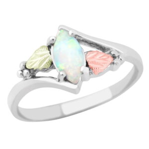 LR2948-SS-300x300 Sterling Silver Ladies Opal Ring with Black Hills Gold Leaves