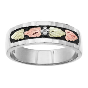 LR3037-SS-300x300 Ladies Sterling Silver Wedding Band with Black Hills Gold Leaves and Antiquing