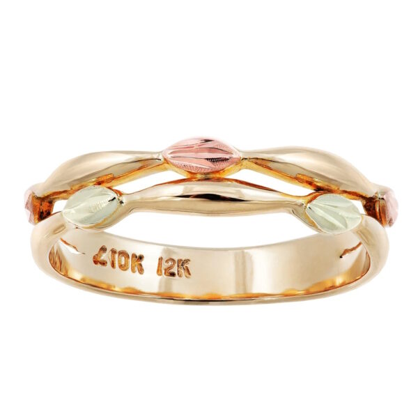 LR3059-2-600x600 Ladies Black Hills Gold Stacked Look Ring with Pink & Green Leaves