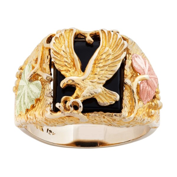 MR481-600x600 Men's Black Hills Gold Onyx Ring with Eagle