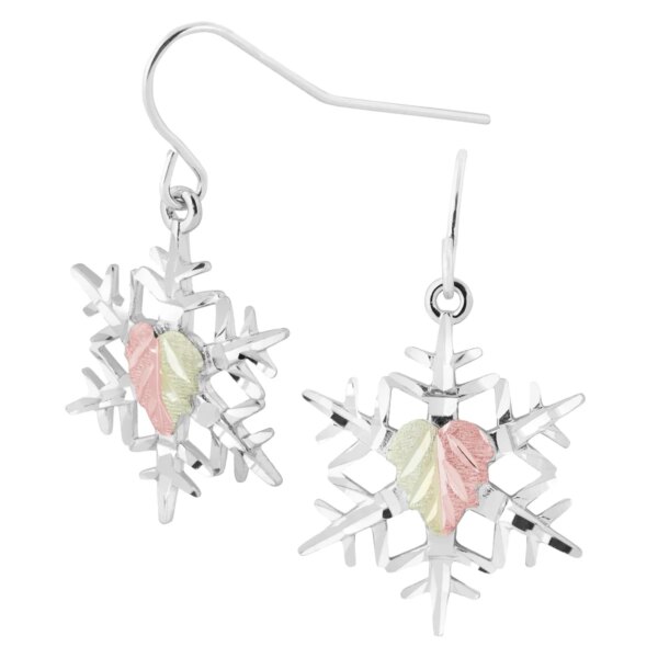 MRLER30541-600x600 Sterling Silver Snowflake Earrings with Black Hills Gold Leaves