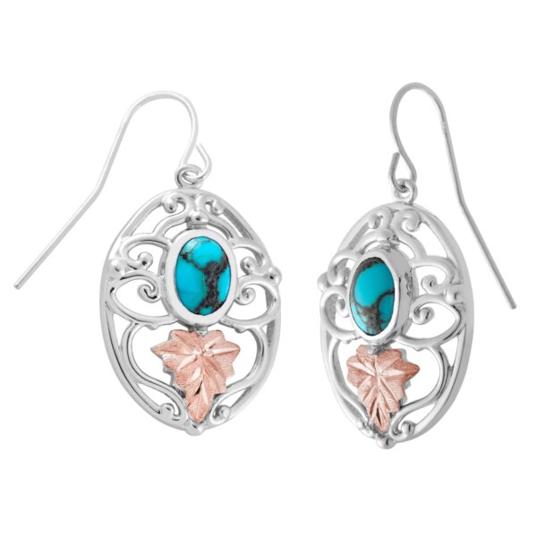 MRLER3807TQ-600x600 Black Hills Silver Earrings with Gold Leaves and Turquoise