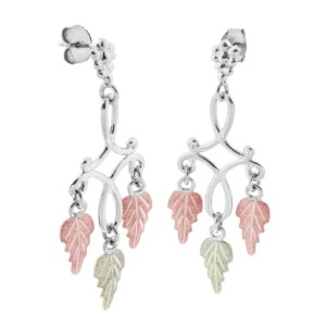MRLER3927PD-300x300 Sterling Silver Post Chandelier Earrings with Black Hills Gold Leaves